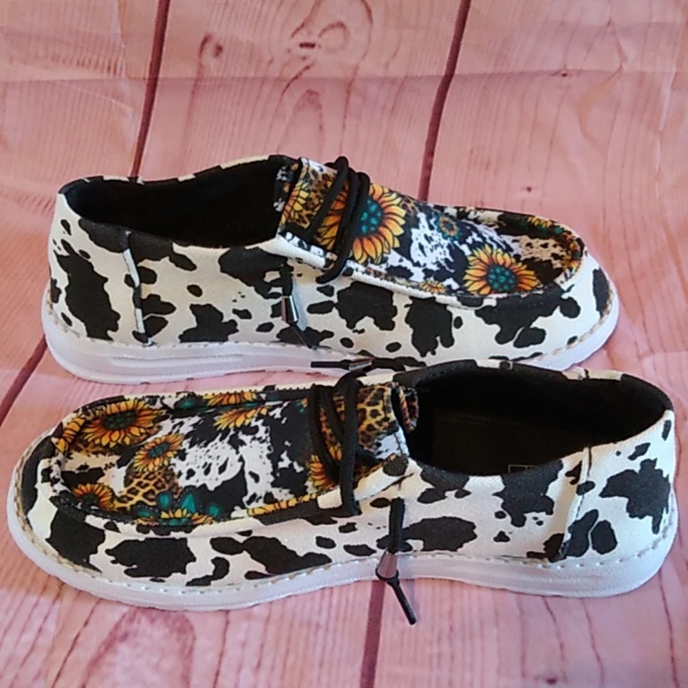 Sunflower Cow Print Canvas Shoes